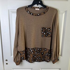 Umgee Brown Leopard Print Sweater